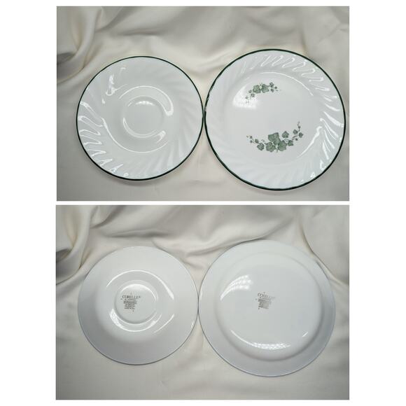 Set of 8 Corelle Callaway Ivy Dessert Salad - Saucers Plates Swirl Green Rim - Picture 4 of 7